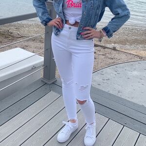 White Distressed Super Skinny Ankle High Rise Women's Jeans